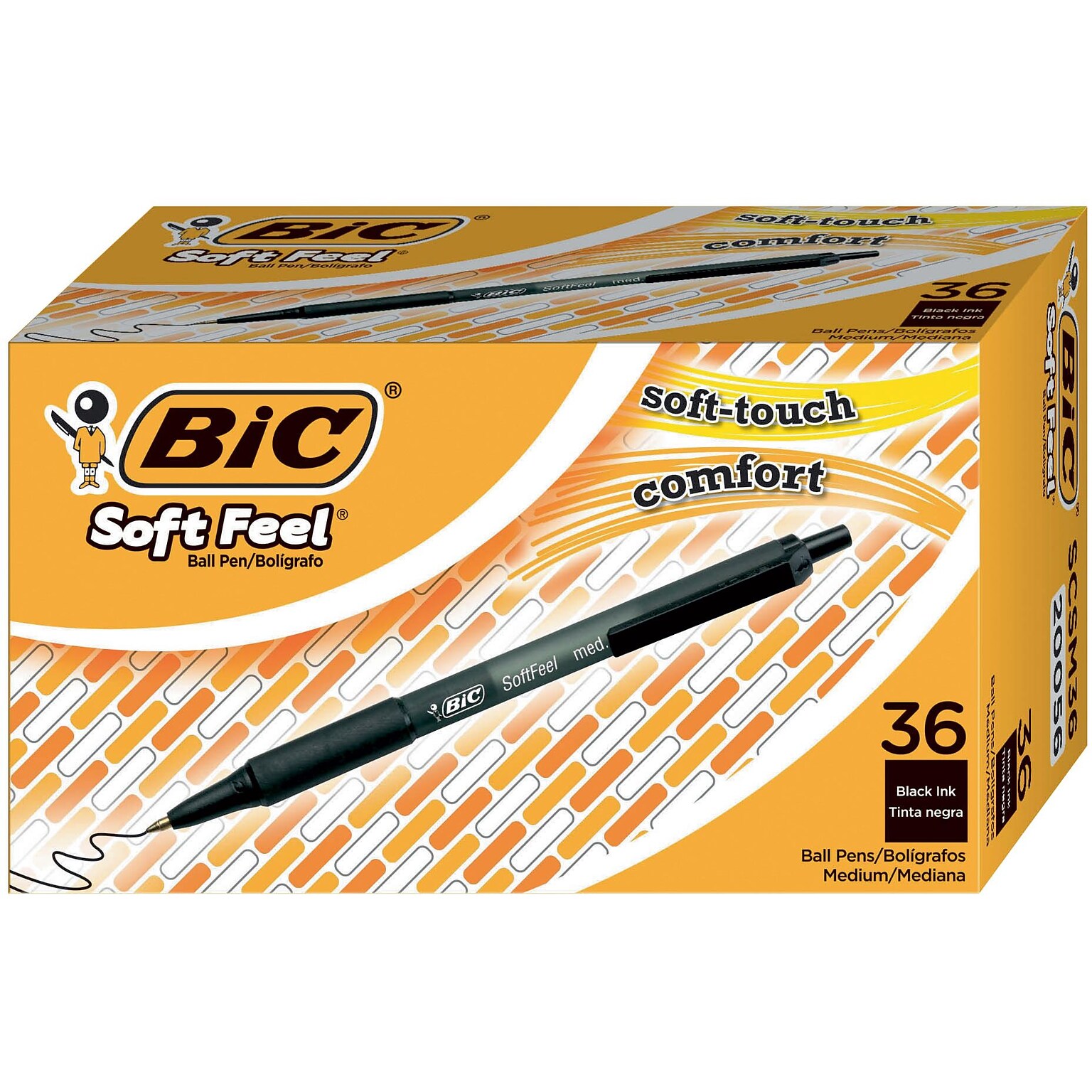 BIC Soft Feel Retractable Ballpoint Pen, Medium Point, Black Ink, 36/Pack (SCSM361BLK)