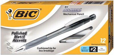 BIC® Atlantis® Mechanical Pencils, 0.5 mm, Gray Barrel, 12/Pk