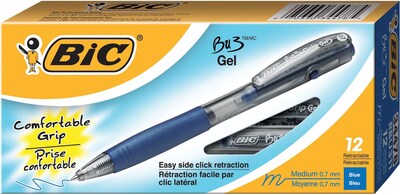 BIC BU3 Retractable Gel-Ink Pens, Medium Point (0.7mm), Blue, Dozen (RBU311BLU)