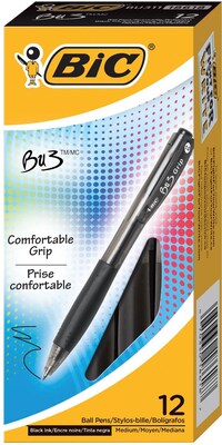 BIC BU3 Retractable Ballpoint Pens, Medium Point (1.0mm), Black, Dozen (BU311BLK)