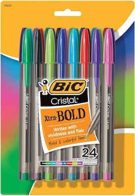 BIC Cristal Ballpoint Stick Pens, Bold Point, Assorted Ink, 24/Pack (MSBAPP241-AST)