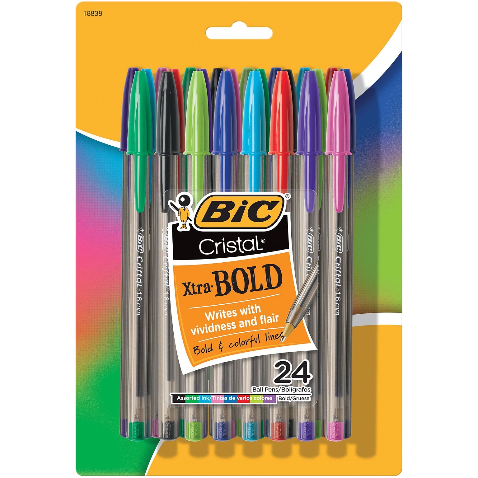 BIC Cristal Ballpoint Stick Pens, Bold Point, Assorted Ink, 24/Pack (MSBAPP241-AST)