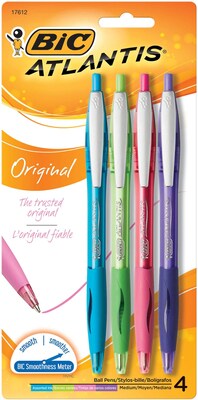 BIC Atlantis Original Retractable Ballpoint Pen, Medium, Assorted, 4/Pack
