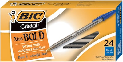 BIC Cristal Ballpoint Stick Pens, Bold Point, Blue Ink, 24/Box ( MSBP241-BLU)