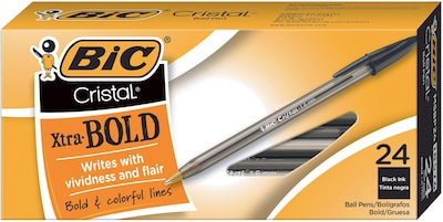 BIC Cristal Ballpoint Stick Pens, Bold Point, Black Ink, 24/Box (MSBP241-BLK)