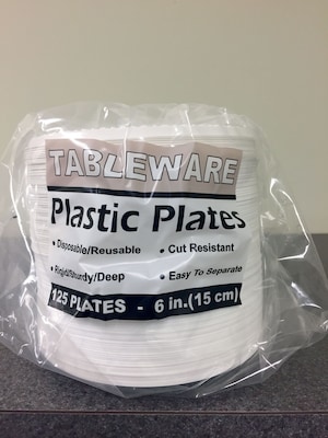 Tablemate® Disposable Round Plastic Plate, 6"(Dia), White, 125/Pack