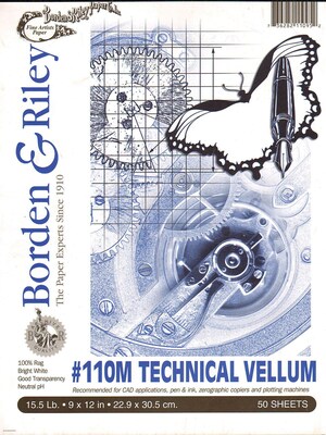 Borden  And  Riley #110M Technical Vellum 9 In. X 12 In. Pad [Pack Of 2]