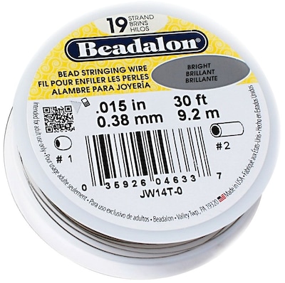 Beadalon 19 Strand Bead Stringing Wire Bright .015 In. (0.38 Mm) 30 Ft. Spool [Pack Of 2]