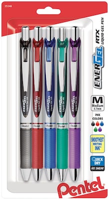 Pentel EnerGel RTX Gel Pen, Medium Point, Assorted Ink, 5 Pack (BL77BP5M)