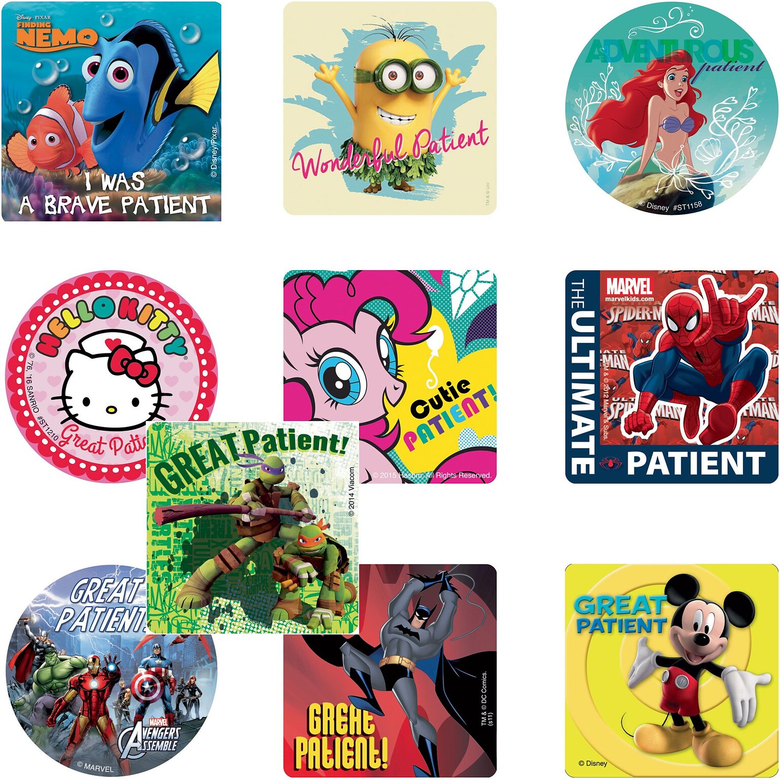 SmileMakers® Medical Licensed Character Sticker Sampler; Assorted Designs, 2-1/2 Stickers, 1,000 Total Stickers (MCSS-R)