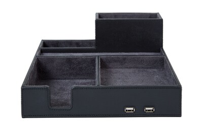 Staples Faux Leather Desk Organizer With Charging Hub Quill Com