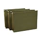 Staples Reinforced Box-Bottom Hanging File Folders, 3" Expansion, 1/5-Cut Tab, Letter Size, Standard Green, 25/Box