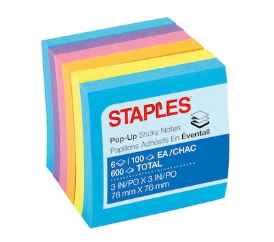 Pop-Up Notes, Assorted Bold Colors, 3 x 3, 6 Pads/Pack (S-33BOP6)