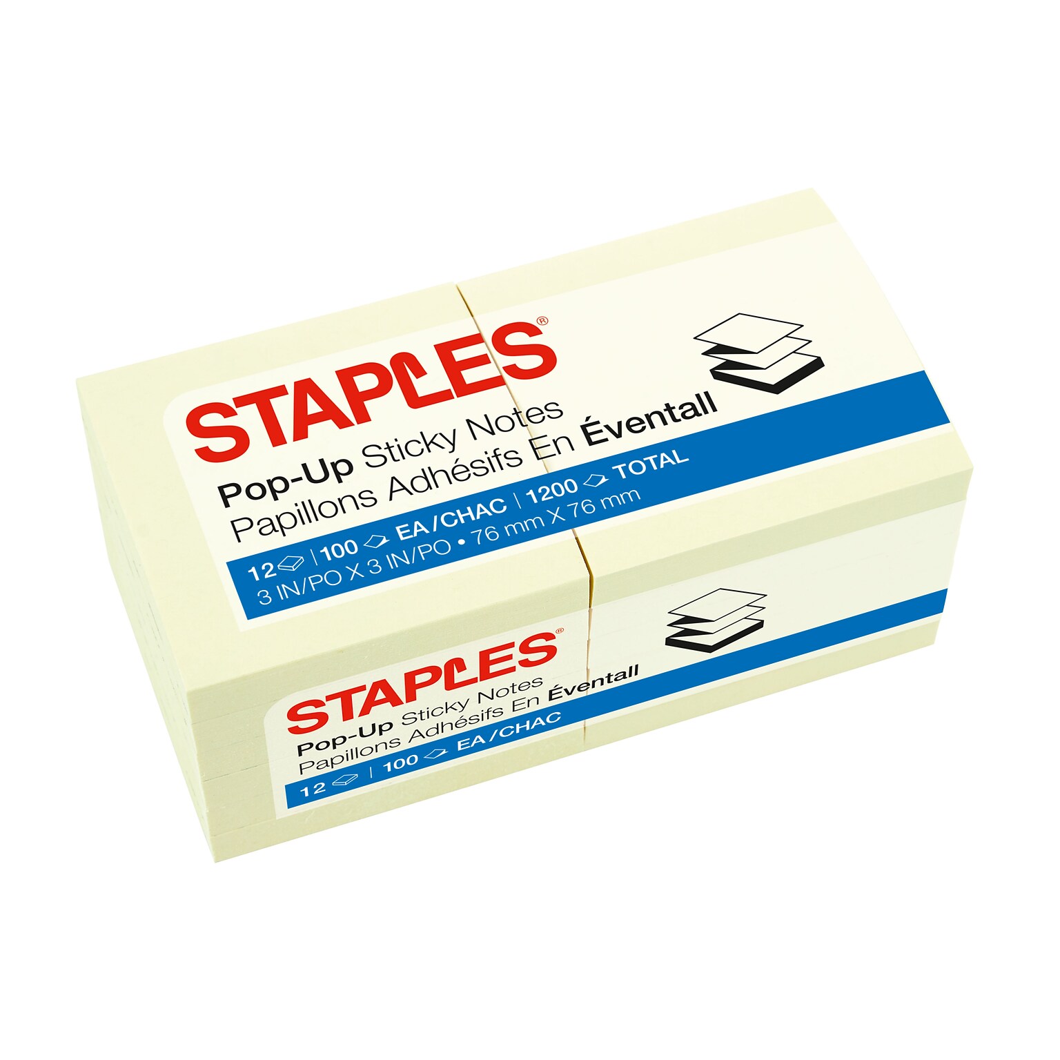 Staples Stickies Pop-up Notes, 3 x 3, Yellow, 100 Sheet/Pad, 216 Pads/Carton (17764CT)