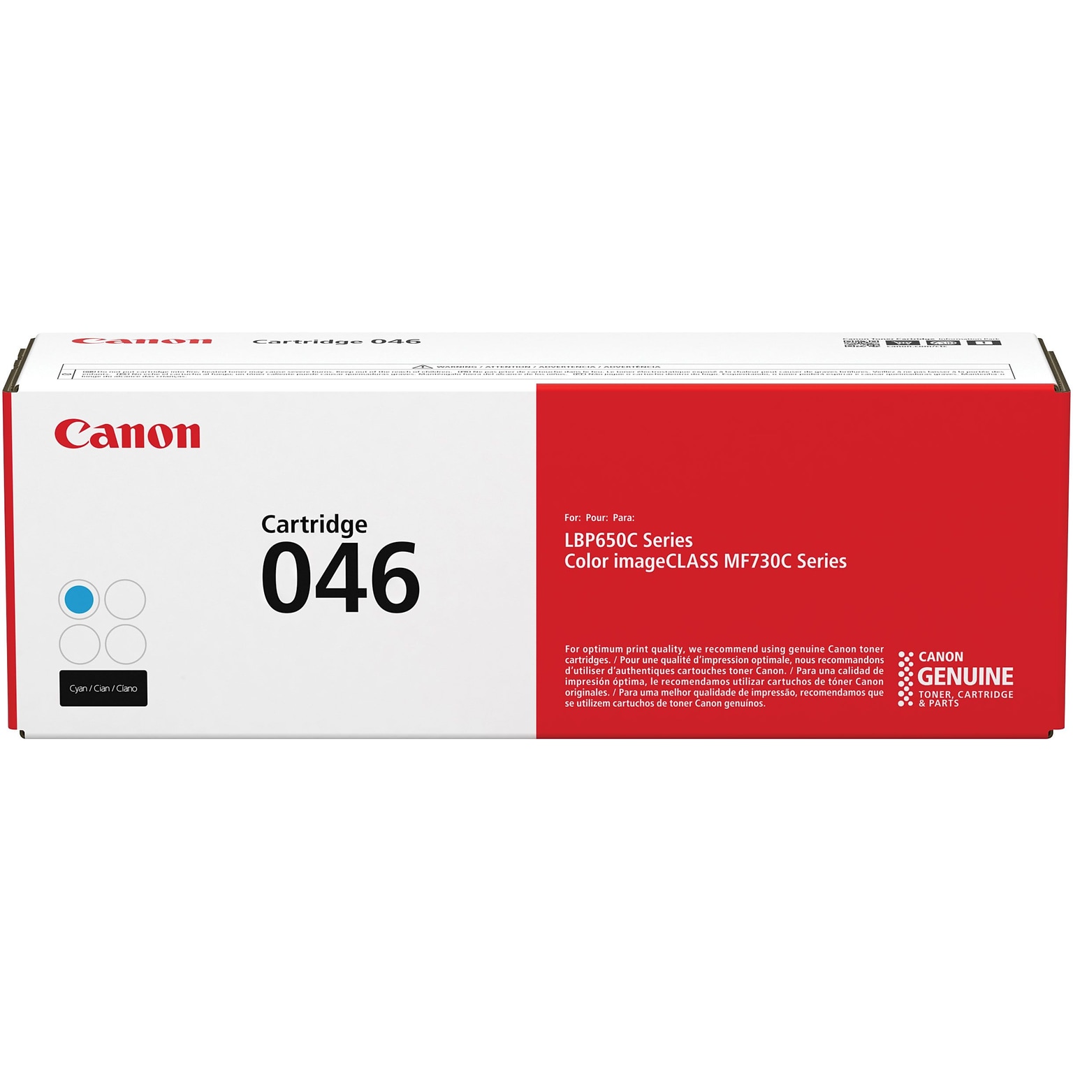 Canon 046 Cyan Standard Yield Toner Cartridge, Prints Up to 2,300 Pages (1249C001)