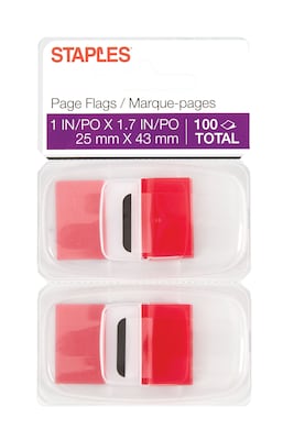 Stickies® 1" Red Flags with Pop-Up Dispenser, 100/Count, 2/Pack