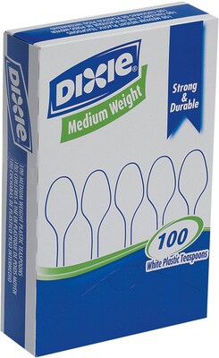 Dixie Plastic Teaspoon 5-7/8”, Medium-Weight, White, 100/Box (TM207)