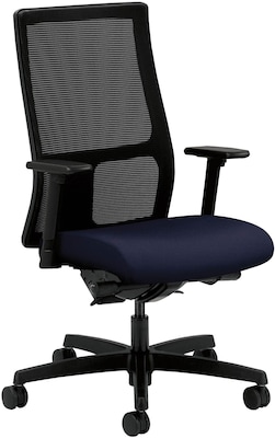 HON Ignition Mid-Back Mesh Task Chair, Synchro-Tilt, Back Angle, Adj Arms, Fabric, Navy, 20.0W x 17