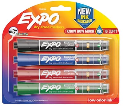 Expo Dry Erase Markers with Ink Indicator, Chisel Tip, Assorted, 4 Pack (1946766)
