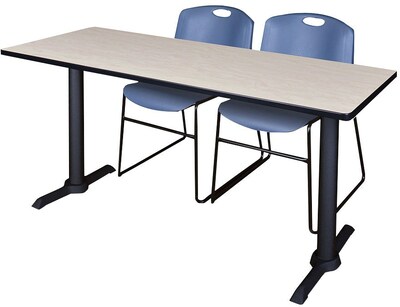 Regency Seating Cain 72 x 24 Training Table, Maple & 2 Zeng Stack Chairs, Blue (MTRCT7224PL44BE)