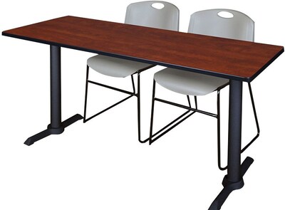 Regency Seating Cain 72 x 24 Training Table, Cherry & 2 Zeng Stack Chairs, Grey (MTRCT7224CH44GY)