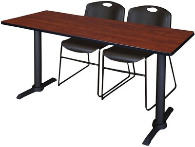 Regency Seating Cain 72 x 24 Training Table, Cherry & 2 Zeng Stack Chairs, Black (MTRCT7224CH44BK)