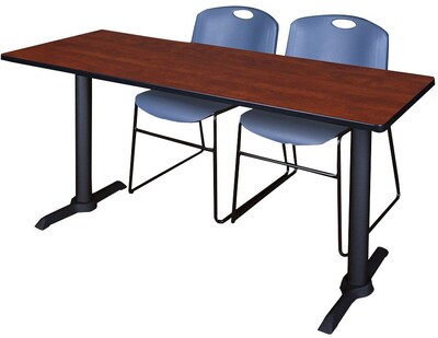 Regency Seating Cain 72 x 24 Training Table, Cherry & 2 Zeng Stack Chairs, Blue (MTRCT7224CH44BE)