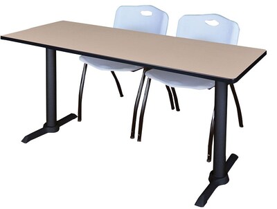 Regency Seating Cain 72 x 24 Training Table, Beige & 2 M Stack Chairs, Grey (MTRCT7224BE47GY)