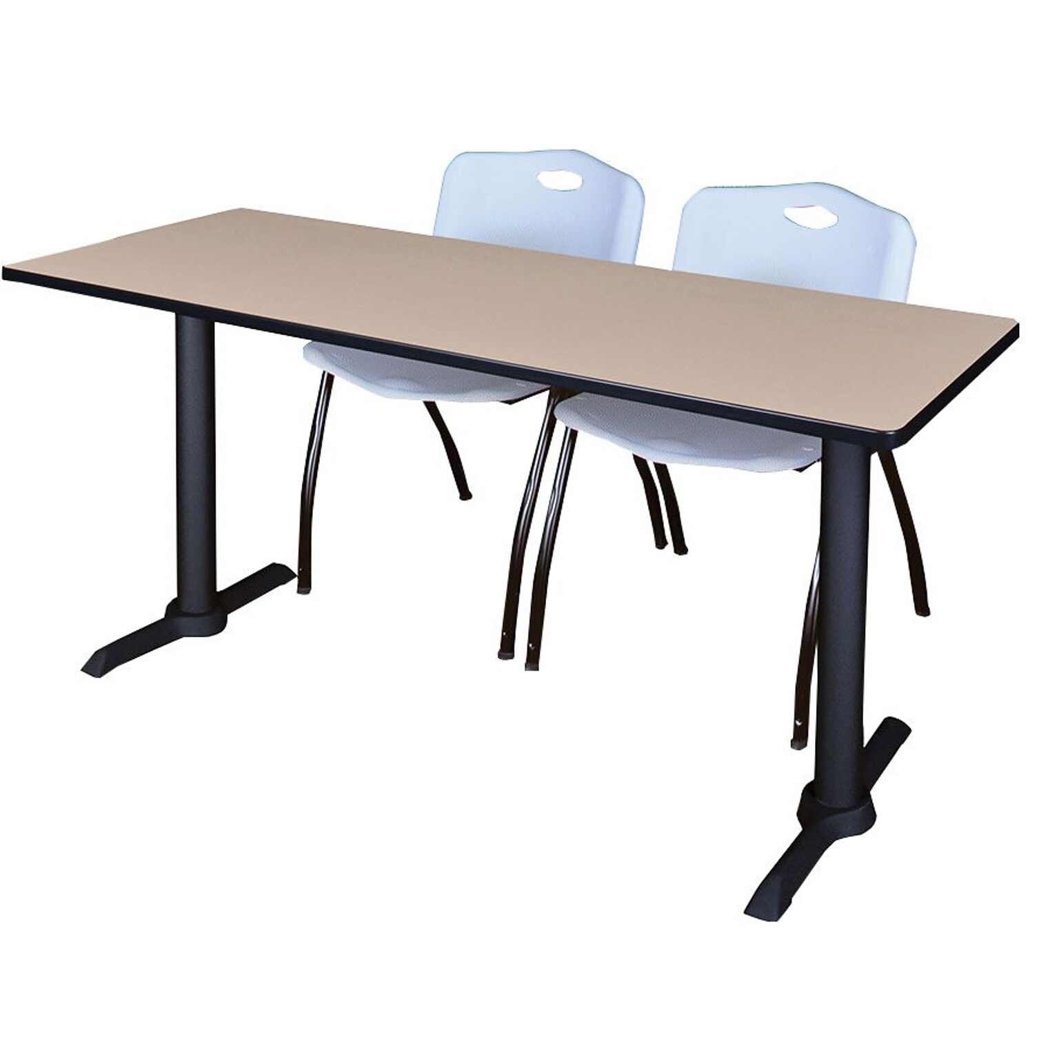Regency Seating Cain 72 x 24 Training Table, Beige & 2 M Stack Chairs, Grey (MTRCT7224BE47GY)