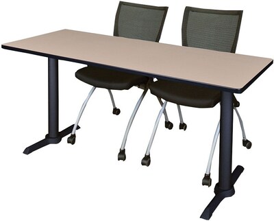 Regency Seating Cain 72 x 24 Training Table, Beige & 2 Apprentice Chairs, Black (MTRCT7224BE09BK)