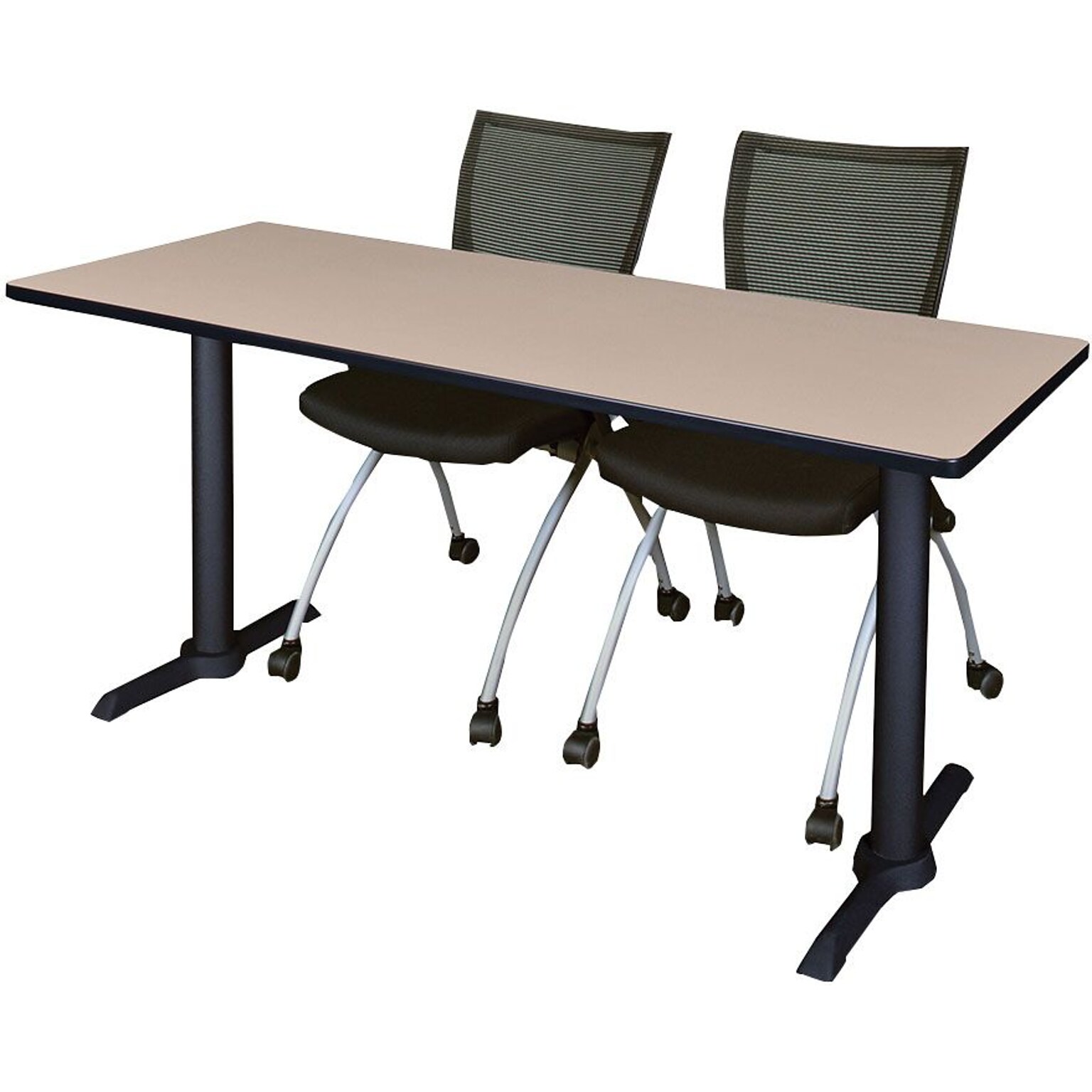 Regency Seating Cain 72 x 24 Training Table, Beige & 2 Apprentice Chairs, Black (MTRCT7224BE09BK)