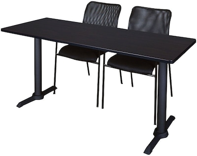 Regency Seating Cain 66 x 24 Mochan Walnut Training Table & 2 Mario Stack Chairs, Black (MTRCT6624MW75BK)