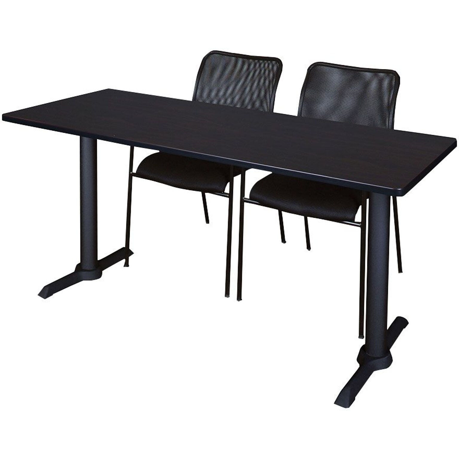 Regency Seating Cain 66 x 24 Mochan Walnut Training Table & 2 Mario Stack Chairs, Black (MTRCT6624MW75BK)