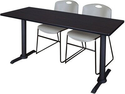 Regency Seating Cain 66 x 24 Training Table, Mocha Walnut & 2 Zeng Stack Chairs, Grey (MTRCT6624MW44GY)