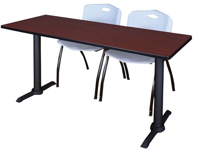 Regency Seating Cain 66 x 24 Training Table, Mahogany & 2 M Stack Chairs, Grey (MTRCT6624MH47GY)