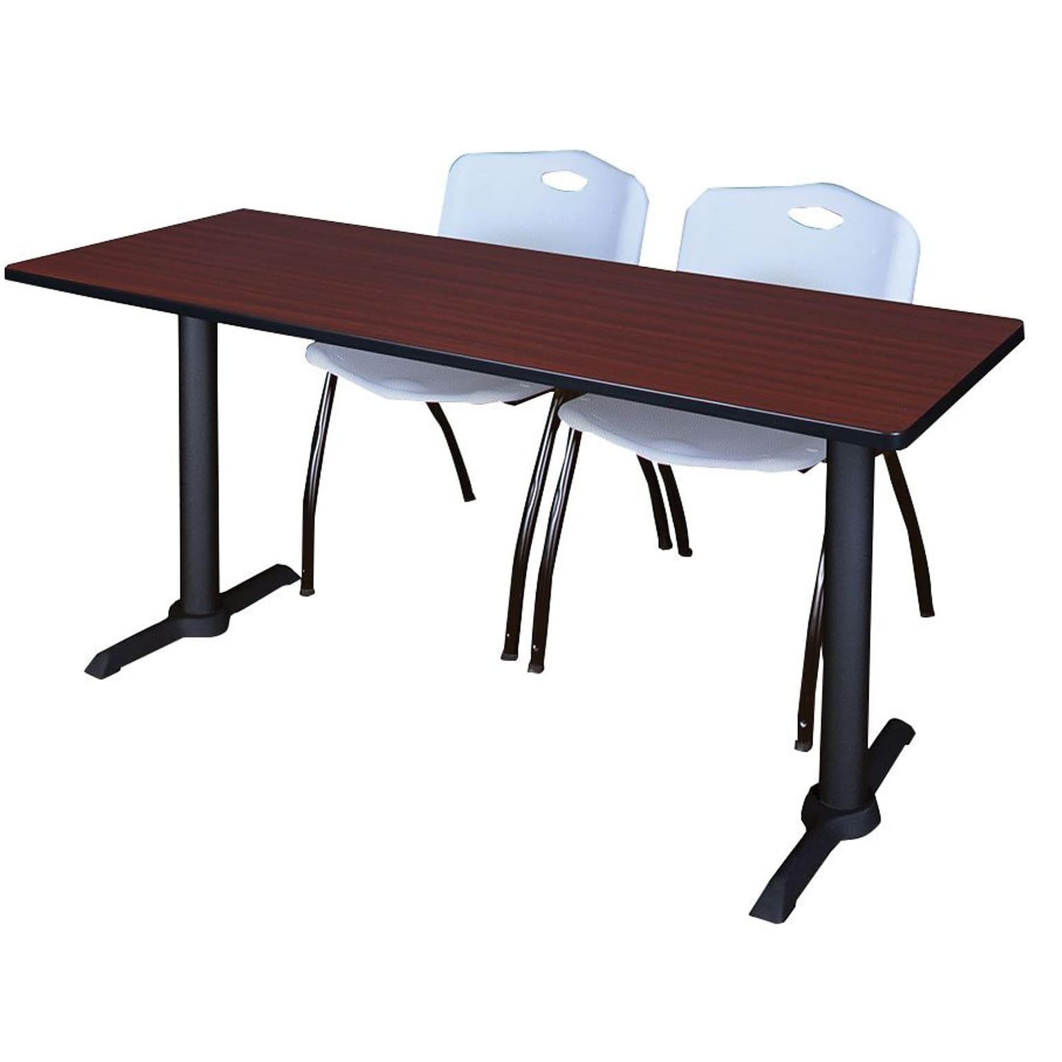 Regency Seating Cain 66 x 24 Training Table, Mahogany & 2 M Stack Chairs, Grey (MTRCT6624MH47GY)