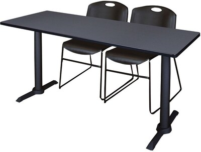 Regency Seating Cain 72 x 24 Training Table, Grey & 2 Zeng Stack Chairs, Black (MTRCT7224GY44BK)