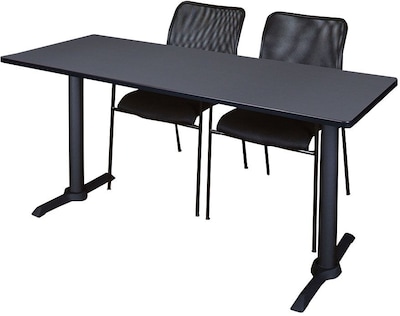 Regency Seating Cain 60 x 24 Grey Training Table & 2 Mario Stack Chairs, Black (MTRCT6024GY75BK)