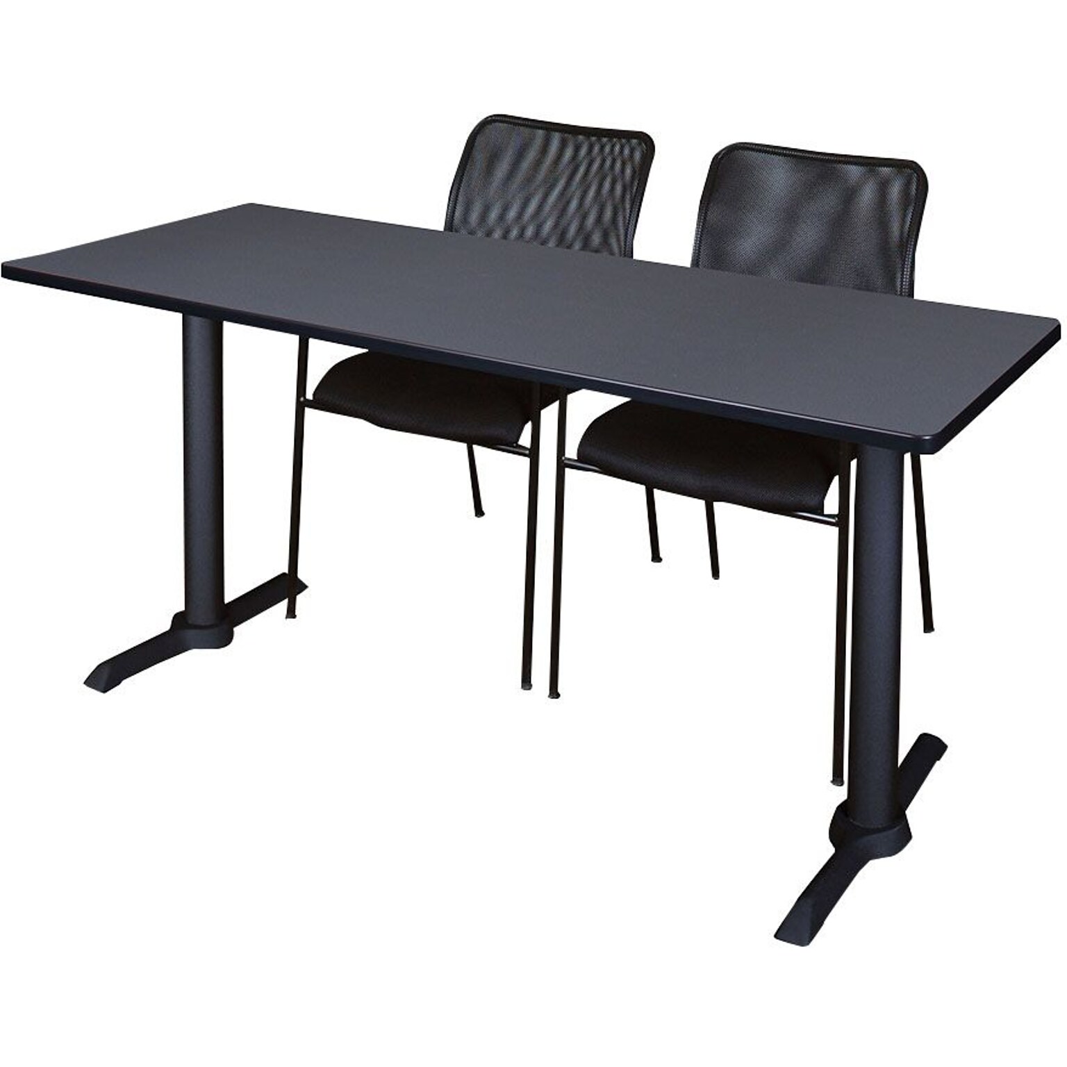 Regency Seating Cain 60 x 24 Grey Training Table & 2 Mario Stack Chairs, Black (MTRCT6024GY75BK)