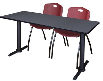 Regency Seating Cain 60 x 24 Training Table, Grey & 2 M Stack Chairs, Burgundy (MTRCT6024GY47BY)