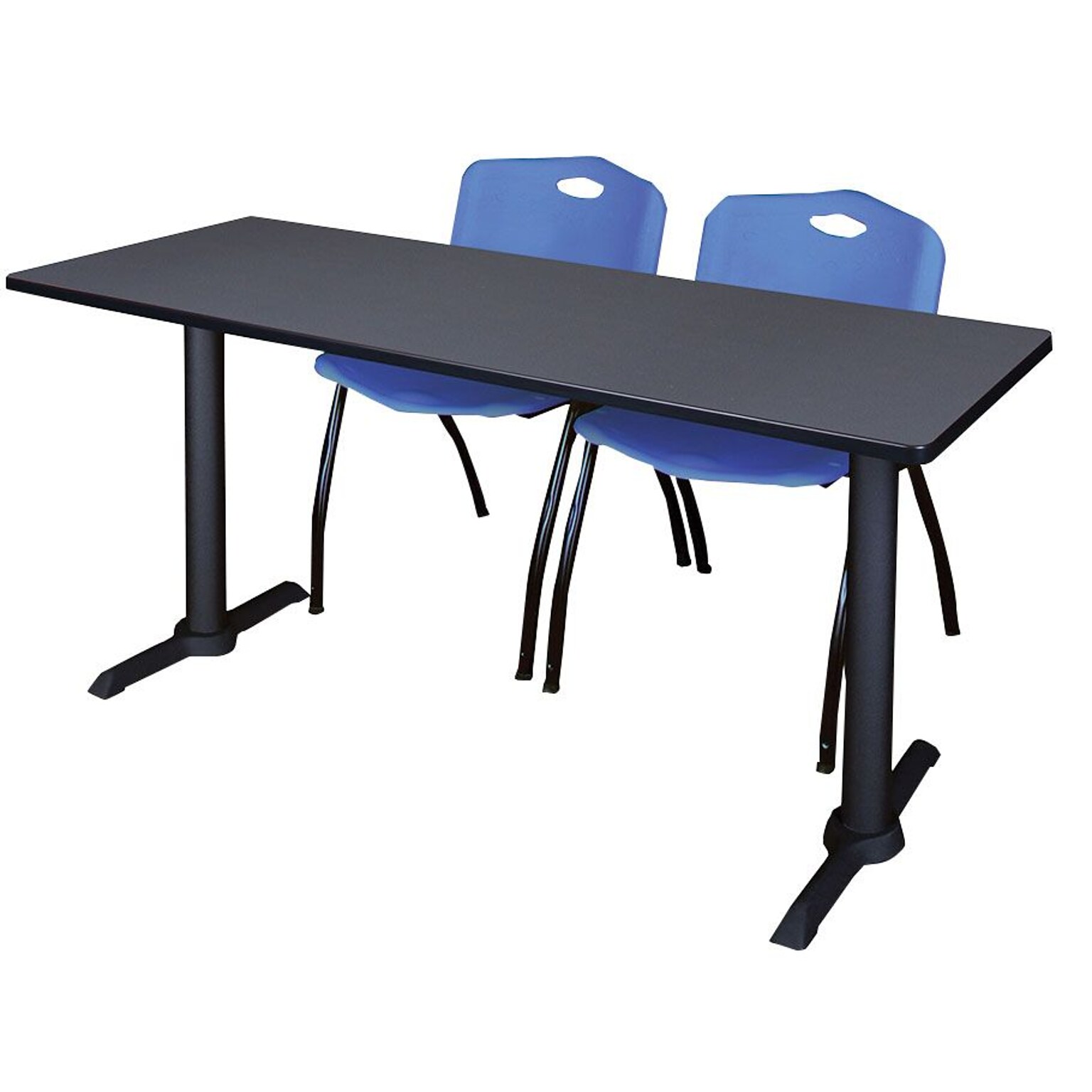 Regency Seating Cain 60 x 24 Training Table, Grey & 2 M Stack Chairs, Blue (MTRCT6024GY47BE)