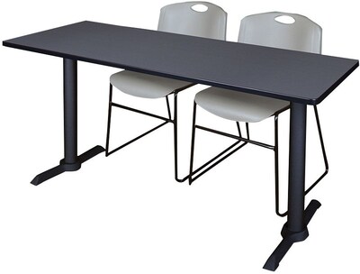 Regency Seating Cain 60 x 24 Training Table, Grey & 2 Zeng Stack Chairs, Grey (MTRCT6024GY44GY)