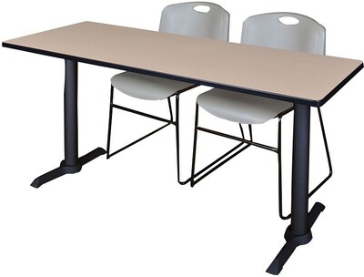 Regency Seating Cain 60 x 24 Training Table, Beige & 2 Zeng Stack Chairs, Grey (MTRCT6024BE44GY)