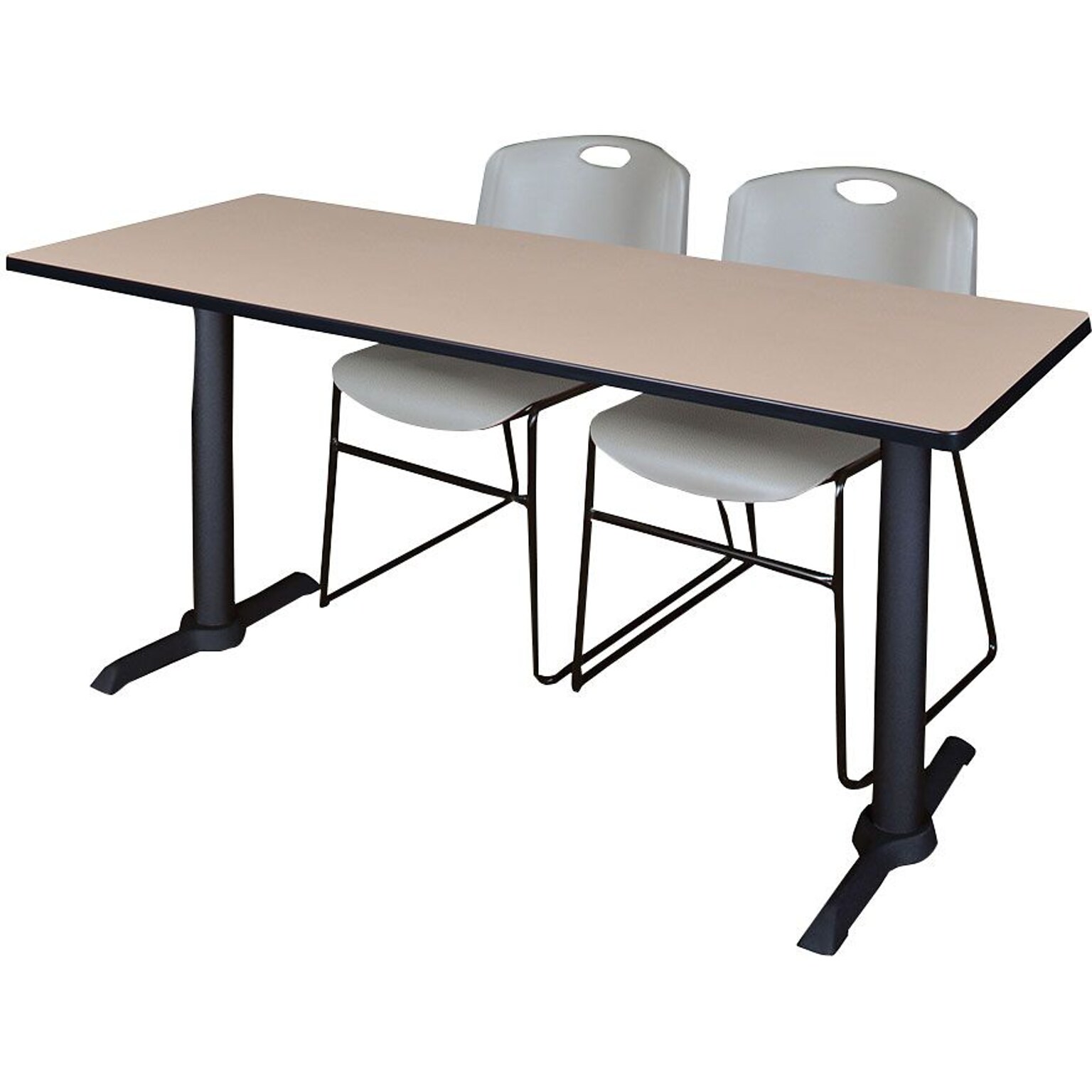 Regency Seating Cain 60 x 24 Training Table, Beige & 2 Zeng Stack Chairs, Grey (MTRCT6024BE44GY)