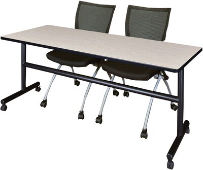 Regency Seating Kobe 72 Flip Top Mobile Training Table, Maple & 2 Apprentice Chairs, Black (MKFT7224PL09BK)
