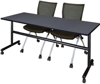 Regency Seating Kobe 72 Flip Top Mobile Training Table, Grey & 2 Apprentice Chairs, Black (MKFT7224GY09BK)