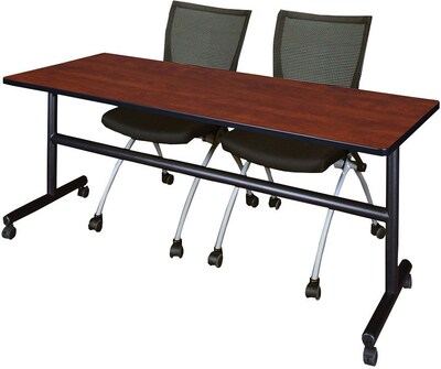 Regency Seating Kobe 72 Flip Top Mobile Training Table w/ 2 Apprentice Chairs, Cherry/Black (MKFT72