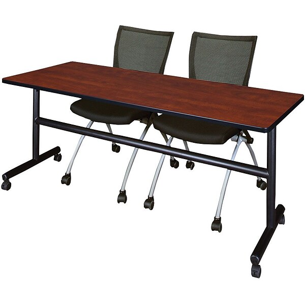 Regency Seating Kobe 72 Flip Top Mobile Training Table w/ 2 Apprentice Chairs, Cherry/Black (MKFT7224CH09BK)