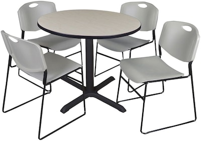 Regency Seating Cain 42 Round Breakroom Table- Maple & 4 Zeng Stack Chairs- Grey