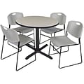 Regency Seating Cain 42 Round Breakroom Table- Maple & 4 Zeng Stack Chairs- Grey